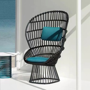 Juego de Sofás Seccionales de Exterior de Metal Negro Mate de Lujo, Silla de Salón Moderna Nórdica con Acentos de Madera de Teca Sólida, Resistente al Agua, para Patio de Villa - Product Image 2