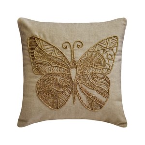 Beige and <b>Green</b> Shades Beaded Embroidered Decorative Throw Pillow Cover Modern Style Tropical Pattern Couch Cushionl - Product Image 1