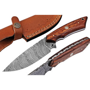 Couteau de chasse et de camping artisanal en acier inoxydable, personnalisable OEM |   Couteau de survie plein format à lame fixe pour l'extérieur, manche en bois - Product Image 1