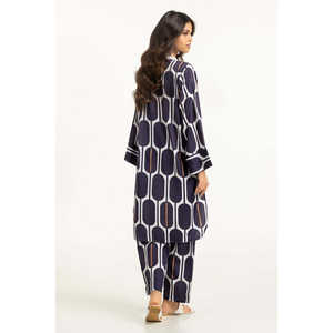 Conjunto Coordinado de Dos Piezas para Mujer, Estampado Dobby Texturizado Azul Marino, Estilo Casual, Largo por Encima de la Rodilla, Tallas XS y XXS, para Ocasiones de Oficina - Product Image 6