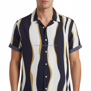 เสื้อเชิ้ตฮาวายลายคลื่นแนวตั้ง แขนสั้น ผ้าเนื้อนุ่ม ระบายอากาศได้ดี คุณภาพสูง เหมาะสำหรับวันหยุดฤดูร้อน เสื้อผ้าผู้ชาย - Product Image 3