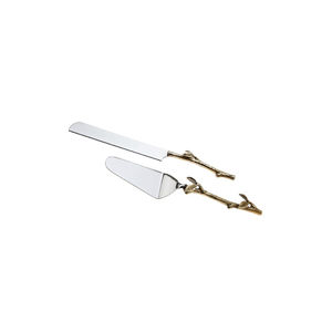 Ensemble de couteau à gâteau et serveur plaqué or de créateur de haute qualité en acier inoxydable avec manche en bois - Product Image 5