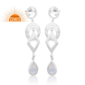 Pendientes colgantes de piedras preciosas de piedra de luna arcoíris Natural de plata de ley fina superventas, joyería personalizada para mujer, regalo para ella - Product Image 4