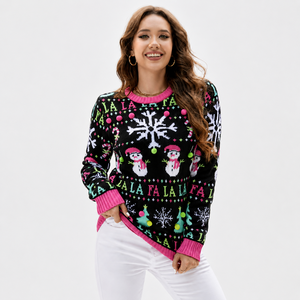 Maglione da Donna FNJIA con Collo Tondo, Motivo Natalizio con Babbo Natale e Puntini di Neve, Pullover Lavorato a <span class=keywords><strong>Maglia</strong></span> a Maniche Lunghe - Product Image 1