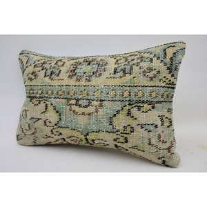 Vintage Pattern Wool Kantha Mosaic Paisley <b>Pillow</b> Beige Grape Patchwork 12x20 Inches Woven Technique - Product Image 3