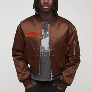 Veste bomber de baseball à fermeture éclair de qualité supérieure à la vente chaude, tissu Satan, veste d'hiver élégante à lettres pour homme - Product Image 4