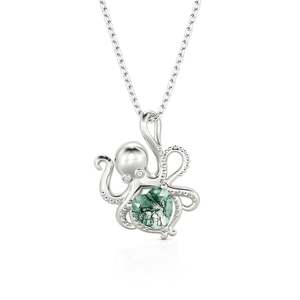 Collier pendentif pieuvre thème océan Jeulia avec agate mousse en forme de cœur - Product Image 1