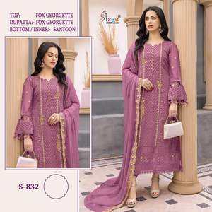 Colección de tres piezas, traje Salwar de Georgette de imitación pesado de la mejor calidad, Zari con bordado de secuencia, proveedor de moda para mujer - Product Image 4