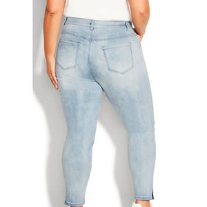 Vente chaude Nouveautés Femmes XL Plus La Taille Bleu Denim Coupe Droite Skinny Pantalon Haute Respirant Lavé Adoucissant High Street - Product Image 3