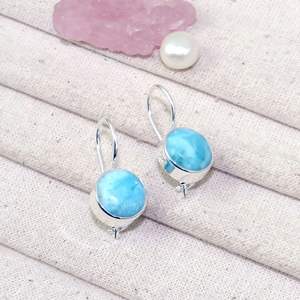 925 Sterling <b>Silver</b> Fine <b>Dangle</b> <b>Earrings</b> with Round Cut Larimar Gemstone Perfect Engagement or Anniversary Gift - Product Image 3