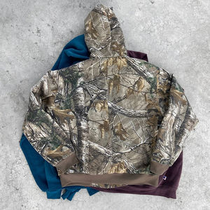 เสื้อฮู้ดลายใบเมเปิลแบบซิปสำหรับผู้ชาย เสื้อฮู้ดผ้าคอตตอนหนาพิมพ์ลายซับลิเมชั่นลายพรางต้นไม้จริง - Product Image 4