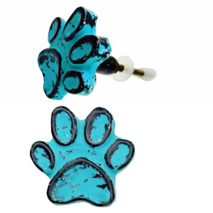 Tiradores para mascotas de hierro fundido rústico azul agua tiradores de puerta de armario con estampado de pata de gato y perro desgastado para cocina y armario - Product Image 2