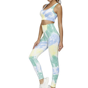 Vêtements de sport de fitness pour femmes de grande taille-Ensembles de yoga en élasthanne/polyester à motif solide-Soutien-gorge et leggings - Product Image 1