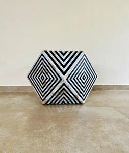 Mesa auxiliar de cama con incrustaciones de hueso, taburete de Diseño a rayas con forma de diamante en mesa auxiliar con incrustaciones de hueso negro de la India para muebles de sala de estar - Product Image 6