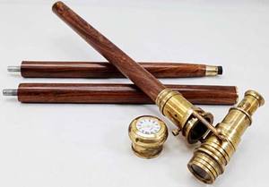 Bastón de madera marrón con mango de telescopio de catalejo de latón bastón de tres pliegues para hombres y mujeres mayores artículo de regalo - Product Image 6