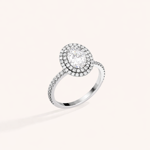 Bague halo en diamant ovale certifié IGI cultivé en laboratoire, en or blanc/jaune et rose massif 14 carats plaqué rhodium pour femmes - Product Image 4