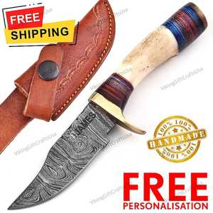 Cuchillo Skinner de acero de Damasco de 8 pulgadas de alta calidad, punto de caída de espiga completa, mango de madera OEM personalizable, diseño de ciervo, ciervo - Product Image 5