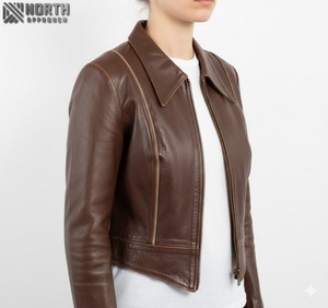 Cheap Price High Quality Women's Winter Genuine Leather Breathable Knitted <b>Canvas</b> Jackets OEM Service Customized Front Logo - Product Image 3