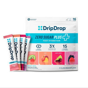 DripDrop Zero <b>Sugar</b> Plus Electrolytes Powder Drink Mix - Strawberry Kiwi, Peach, Cherry Limeade, Wild Berry 16 Sticks - Product Image 1