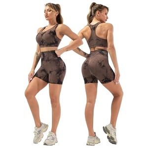 Ensemble de leggings de yoga pour femmes personnalisés, respirants, légers, à séchage rapide, tricotés sans couture, 2 pièces, soutien-gorge de sport et short de gym - Product Image 5