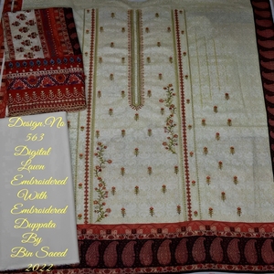 Bin Saeed, juego de bordado de césped Digital de 3 piezas de alta calidad, incluye bordado Dupatta para uso indio y pakistaní, venta al por mayor - Product Image 3