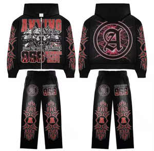 100% algodón francés Terry polar desgastado chándal venta al por mayor bajo MOQ pantalla impresa chándales mejores hombres holgados chándales - Product Image 2