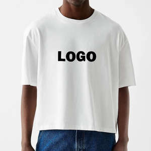 เสื้อยืดสตรีทแวร์ผ้าคอตตอนโอเวอร์ไซส์ของผู้ชายเสื้อครอปสีขาวโชว์ไหล่ปล่อยดีไซน์ให้พอดีกับความต้องการ - Product Image 5