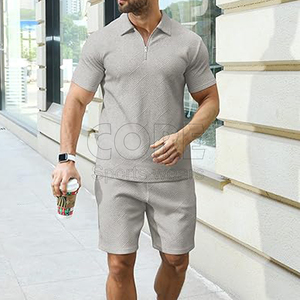 Ensemble polo et short pour hommes de haute qualité à fermeture éclair à la mode 2 pièces ensembles de vêtements d'extérieur respirants - Product Image 3
