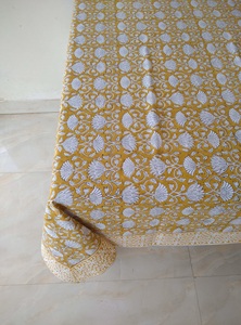 ผ้าปูโต๊ะผ้าฝ้ายลายดอกมัสตาร์ดงานแฮนด์เมดดีไซน์แบบบล็อคสำหรับการรับประทานอาหารงานแต่งงานในโอกาสพิเศษของตกแต่งบ้าน - Product Image 5