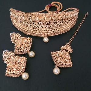 Kriaa Luxury Copper <b>Necklace</b> <b>Set</b> Maang Tikka 24K Gold Plated Fine <b>Bridal</b> Jewelry Zircon Main Stone Fashionable <b>Set</b> - Product Image 1