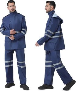 Veste de sécurité coupe-vent légère imperméable à capuche décontractée unie réversible respirante coupe-vent avec pantalon - Product Image 4