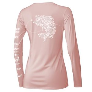 Camisa de Pesca de Manga Larga Rosa para Hombre, Diseño con Estampado de Peces Blancos en la Espalda, Protección Anti-UV UPF 50, Impresión Digital, 100% Poliéster - Product Image 1