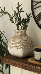 Cesta de algas marinas interior tejida a mano con asa de hierro Cesta de lavandería grande Maceta Macetas Cesta Material de hierba marina - Product Image 6