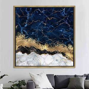 Toile d'art imprimée marbrée bleu marine et or : décoration murale élégante, toile encadrée dorée - Product Image 1