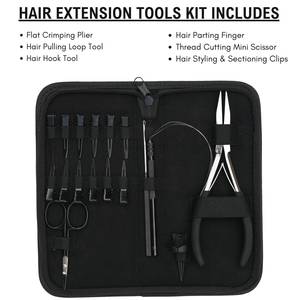 Kit de Herramientas para Extensiones de Cabello Negro, Alicates Planos para Crimpar, Herramienta para Hacer Lazos, Gancho para Separar el Cabello, Anillo Separador y Pinzas de Pico de Pato - Product Image 2