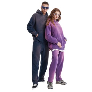 Vente en Gros Fabricants de Survêtements Personnalisé Unisexe Soleil Délavé Pantalon de Survêtement Coupe Ample Sweat à Capuche Délavé à l'Acide Hoodies Survêtement - Product Image 5