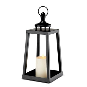 <b>Black</b> Powder Coated Iron <b>Lantern</b> with Hanging Ring Decorative Candle Holder Hanging <b>Lantern</b> For <b>Outdoor</b> Indoor Home Garden Decor - Product Image 1