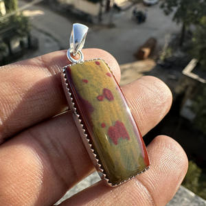 Colgante de Piedra de Sangre Natural, Colgante de Plata de Ley 925, Joyería de Piedra de Sangre Rectangular, Regalo de Piedra Curativa Unisex - Product Image 2