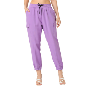 กางเกงคาร์โก้ทรงปกติสำหรับผู้หญิงสไตล์สบายๆพร้อมเอวรูดและกระเป๋าลึก - Product Image 4