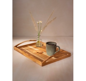 Plateau de service rectangulaire en bois en laiton AK de couleur rose avec poignée en corde dorée pour décor d'hôtel/décor de table - Product Image 2