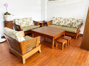 Juego de sofás seccionales de teca de estilo nórdico moderno con mesas de centro y sillas para colecciones de muebles de sala de estar - Product Image 3