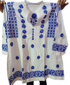 High Quality Cotton Lady Chikan <b>Kurti</b> Colourful Embroidery Work <b>Top</b> Latest Flannel Shirt Dress Long Plus Size Design - Product Image 3