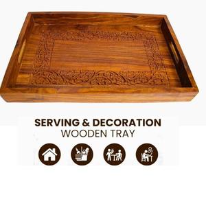 Plateau de service rond en bois gravé artisanal de qualité supérieure pour mariage, cuisine, salle à manger et décoration intérieure avec approvisionnement mondial - Product Image 6