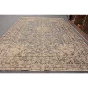 Alfombra turca Vintage clásica Beige azul 5,2X8,8 pies de retazos de lana con respaldo de látex para sala de estar adolescente estilo pasillo Tabriz - Product Image 2