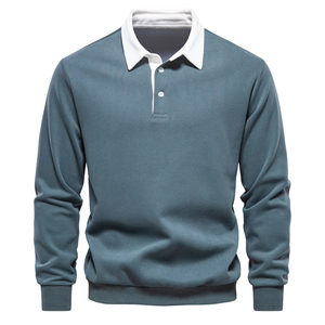 Polo de Manga Larga Personalizado con Logotipo para Hombre, Cuello Blanco en Contraste, Sudadera Casual de Rugby, Jersey de Algodón, Ropa Deportiva al por Mayor - Product Image 2
