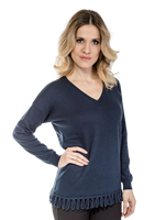 Pull en Coton et Cachemire Fin à Manches Longues pour Femme Claire Donna, Style Décontracté d'Été, Tricot Plat Hypoallergénique Italien avec Nœud sur le Devant