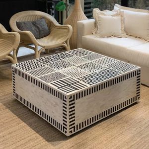 BONE INLAY USINF MUEBLES Gabinete con incrustaciones de hueso real de diseño moderno con 7 cajones para sala de estar gabinete con incrustaciones de hueso de GM IMPEX - Product Image 1