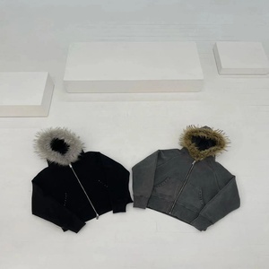 Haute qualité 100% coton français éponge fourrure à capuche pour hommes usine Direct PULLOVER pierre poche fermeture éclair surdimensionné goutte hiver - Product Image 2