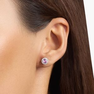 Boucles d'oreilles élégantes en argent sterling 925 avec pierres précieuses roses et halo de zircone cubique pour femmes, bijoux en gros - Product Image 4