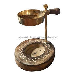 Brûleur d'huile parfumée en laiton réglable avec brûleur en résine d'encens à base en bois et diffuseur d'huile pour l'arôme de la pièce - Product Image 2